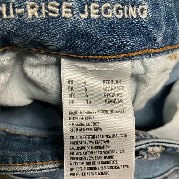 American Eagle Women's Jeggings Super Stretch Hi Rise Blue Jeans Size 6 - Picture 8 of 8